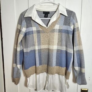 Plaid Adrienne Vittadini Sweater Built-In Undershirt